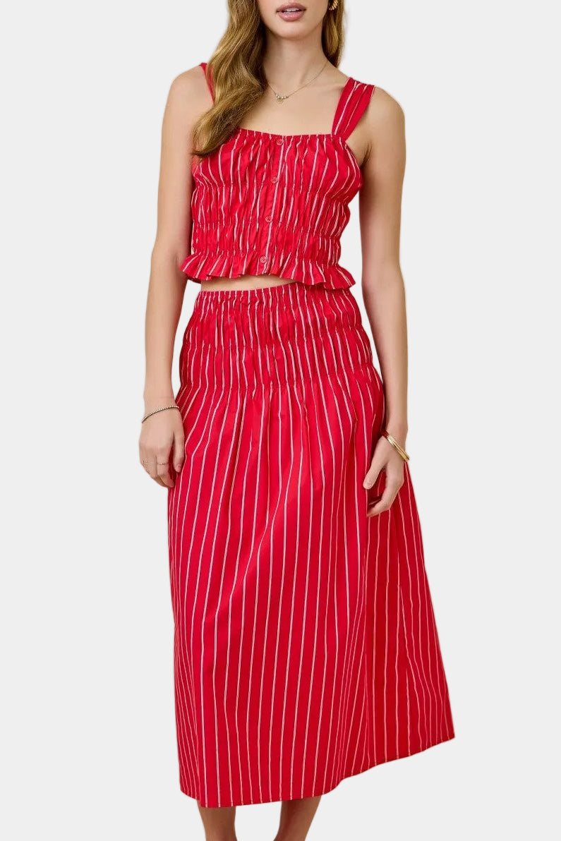 Scottie Striped Smocked Top & Midi Skirt Set