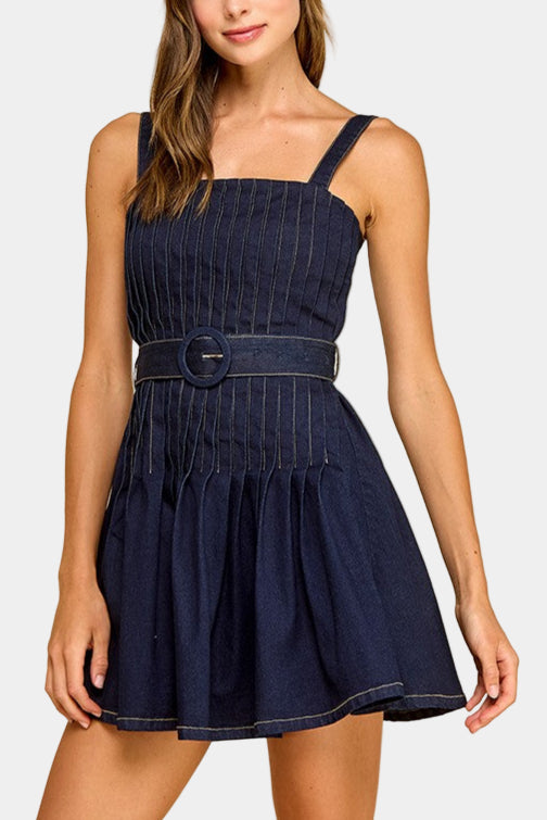 Kinsley Belted Pintuck Mini Dress