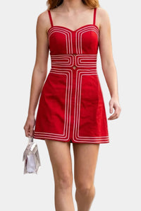 Bess Contrast Stitch Mini Dress in Red/White