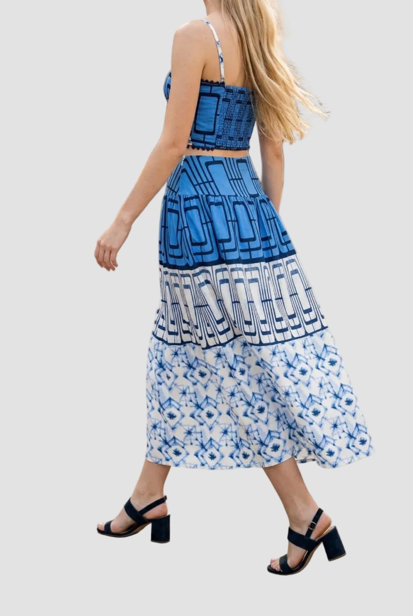 Ryan Geometric Printed Crop Top & Midi Skirt Set