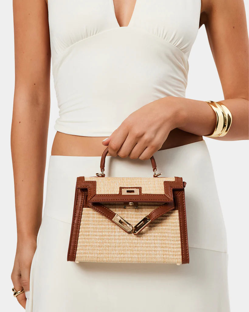 Billini Hariette Raffia Handle Bag in Natural Tan