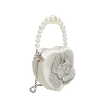Melie Bianco Mila White Satin & Pearl Heart Crossbody Bag
