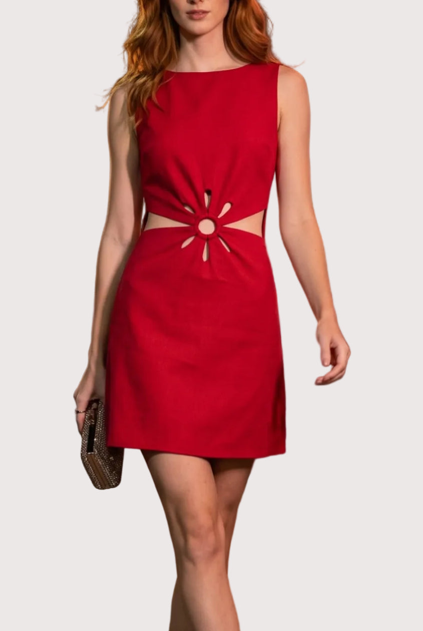 Jenna Linen Floral Cutout Mini Dress