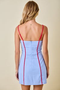 Marlo Contrast Mini Dress in Blue/Red