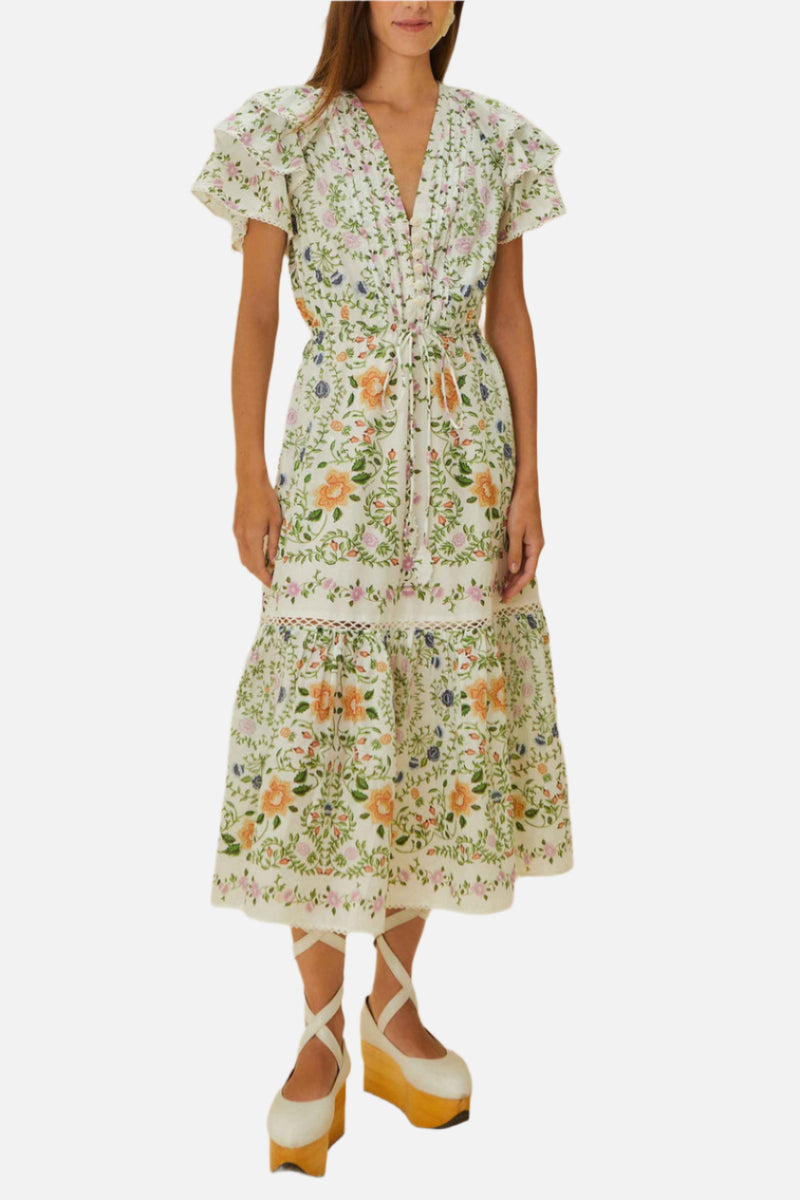 FARM Rio Folk Floral Lace Midi Dress
