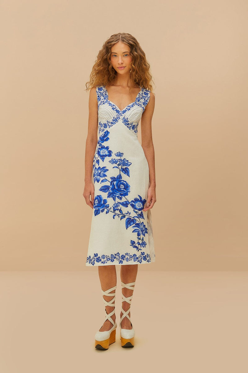 FARM Rio Floral Cascade Wavy Midi Dress