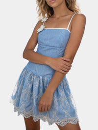 Kolbie Floral Applique Embroidered Stripe Mini Dress