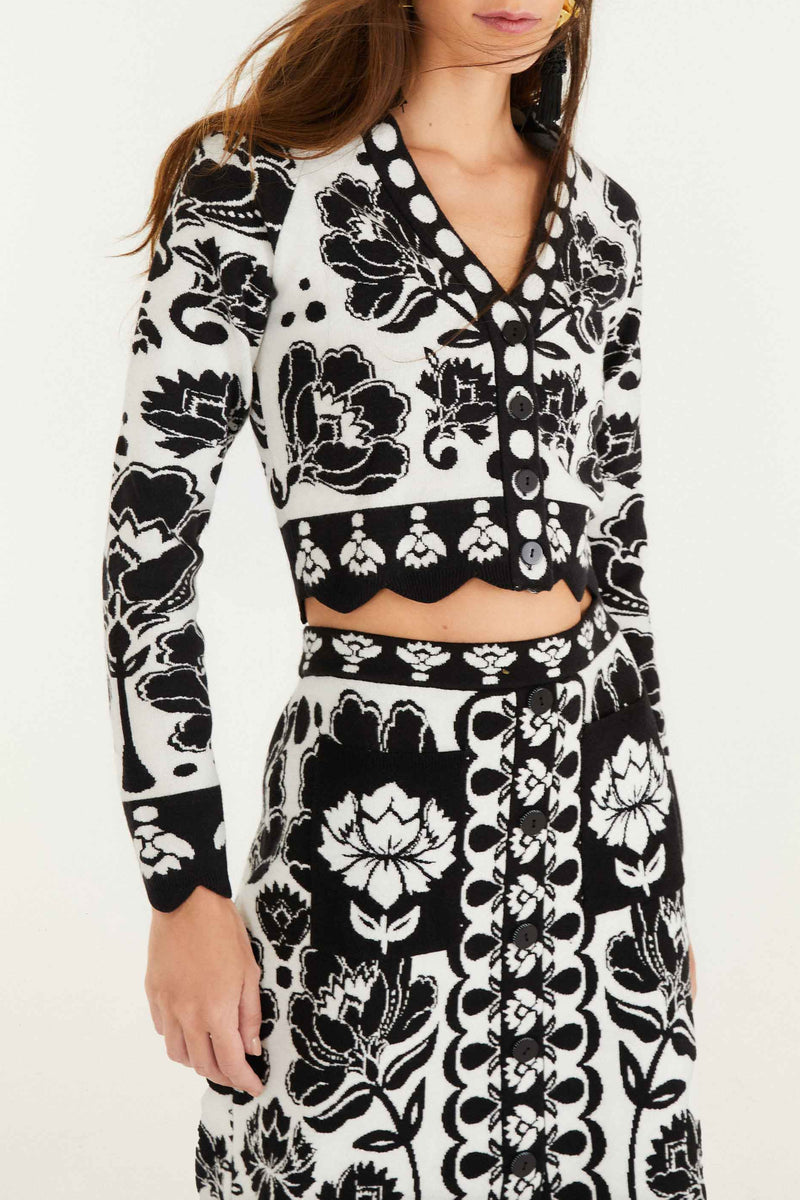 FARM Rio Floral Arabesque Knit Top & Midi Skirt Set