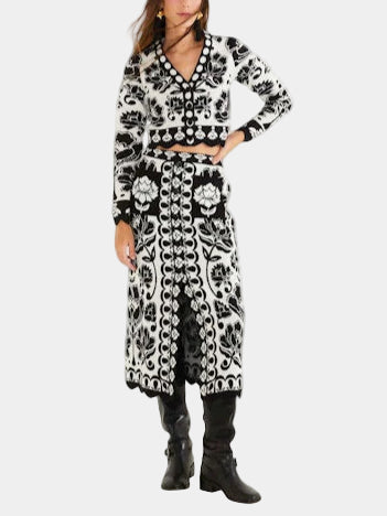 FARM Rio Floral Arabesque Knit Top & Midi Skirt Set