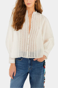 FARM Rio Long Sleeve Buttoned Lace Blouse