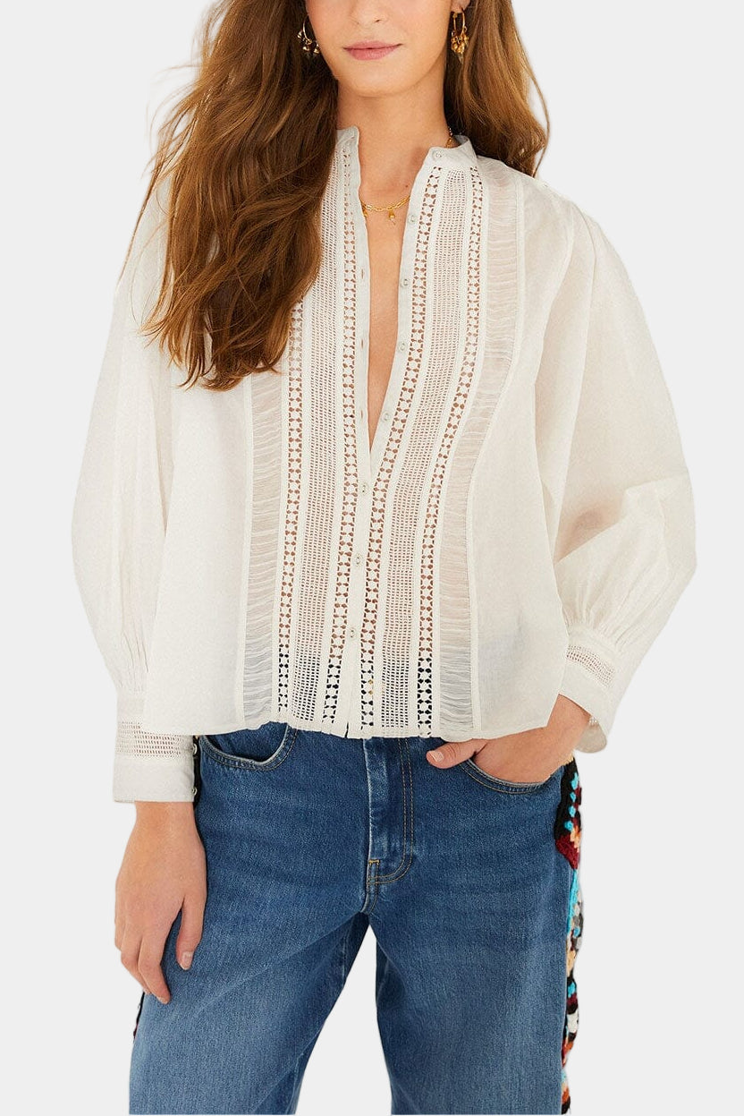 FARM Rio Long Sleeve Buttoned Lace Blouse