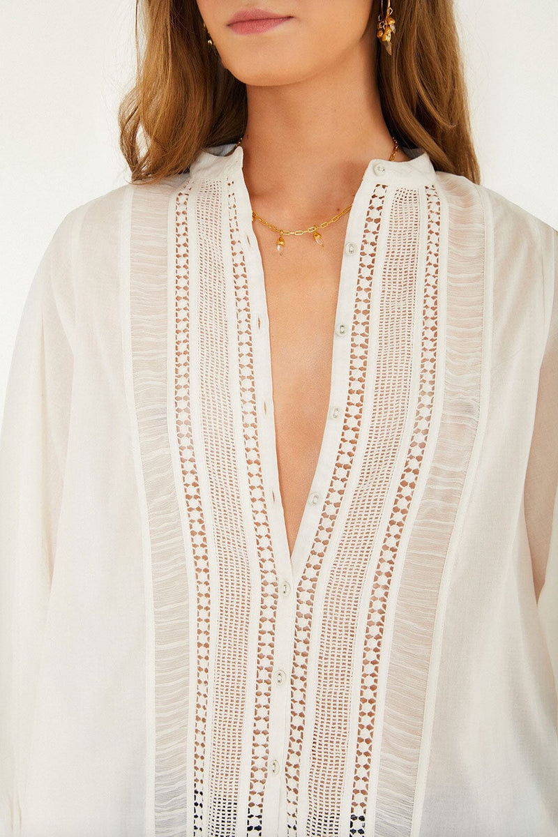 FARM Rio Long Sleeve Buttoned Lace Blouse