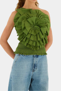 FARM Rio Green One Shoulder Top