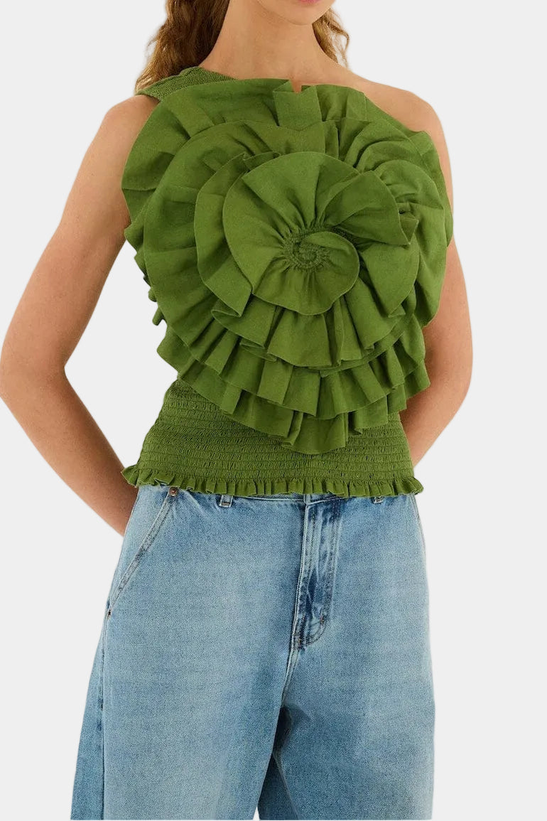 FARM Rio Green One Shoulder Top
