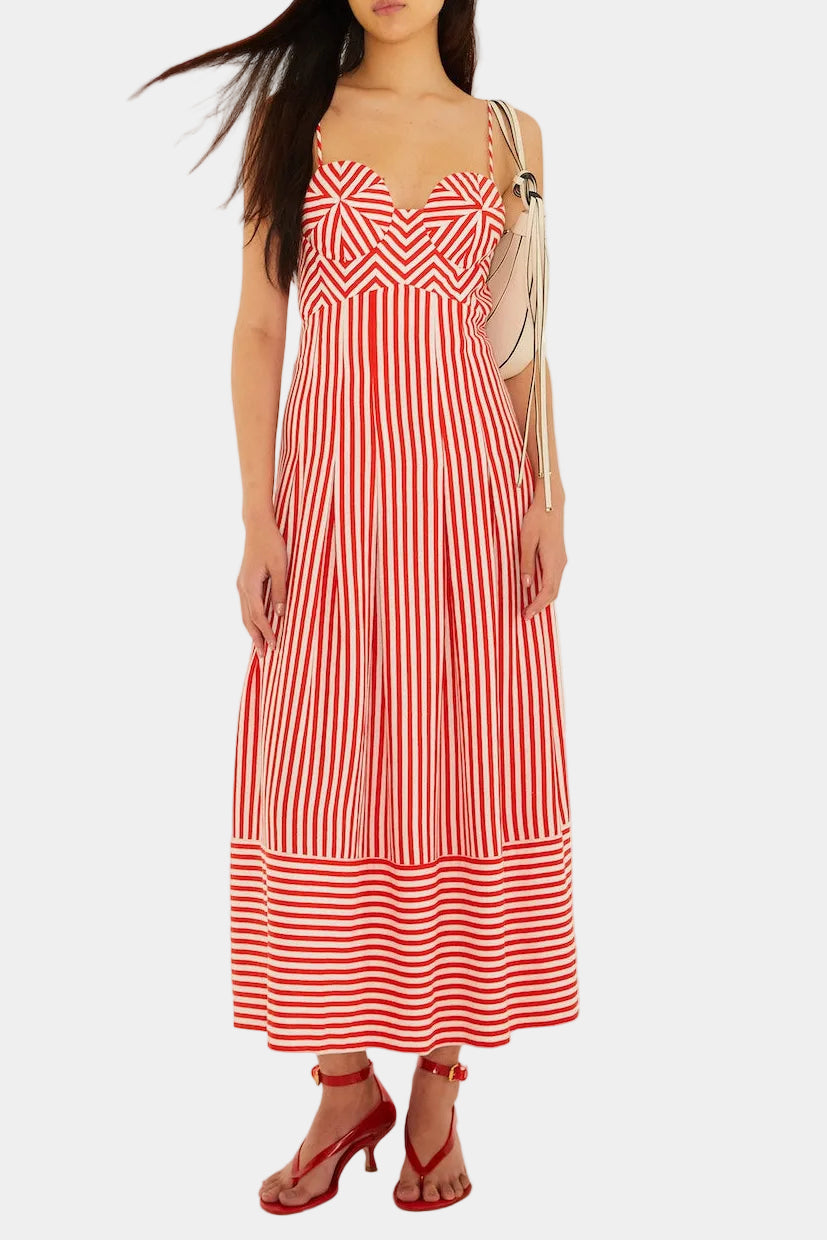 FARM Rio Checkered Stripes Off White Maxi Dress