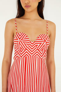 FARM Rio Checkered Stripes Off White Maxi Dress