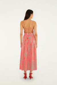FARM Rio Checkered Stripes Off White Maxi Dress