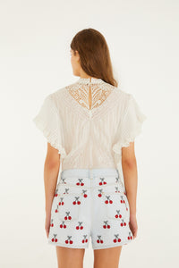FARM Rio Embroidered Cherry Denim Shorts
