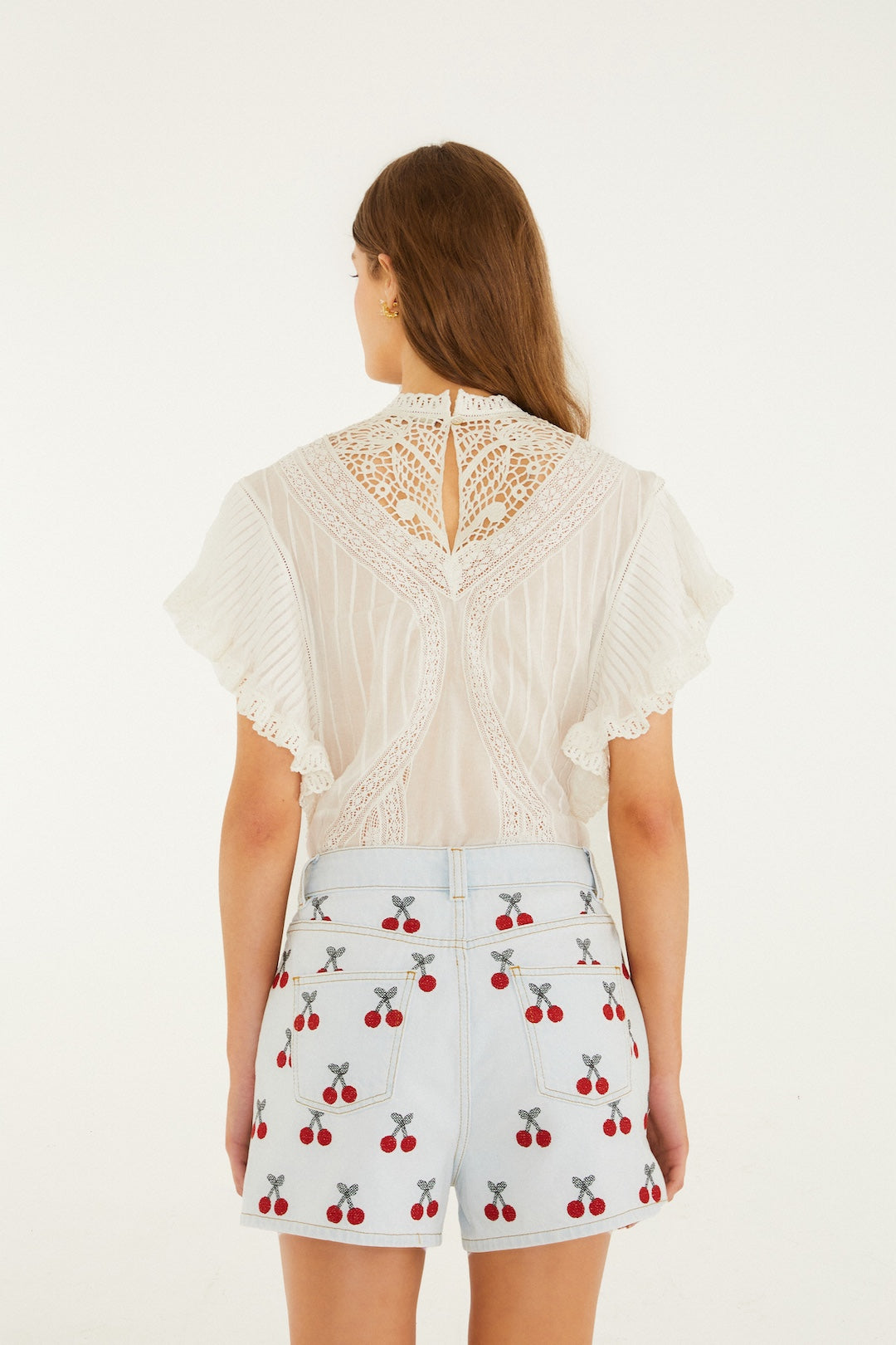 FARM Rio Embroidered Cherry Denim Shorts