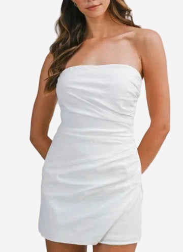Isabella Side Shirring Romper in Off White