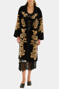 FARM Rio Bold Flowers Fleece Coat in Black