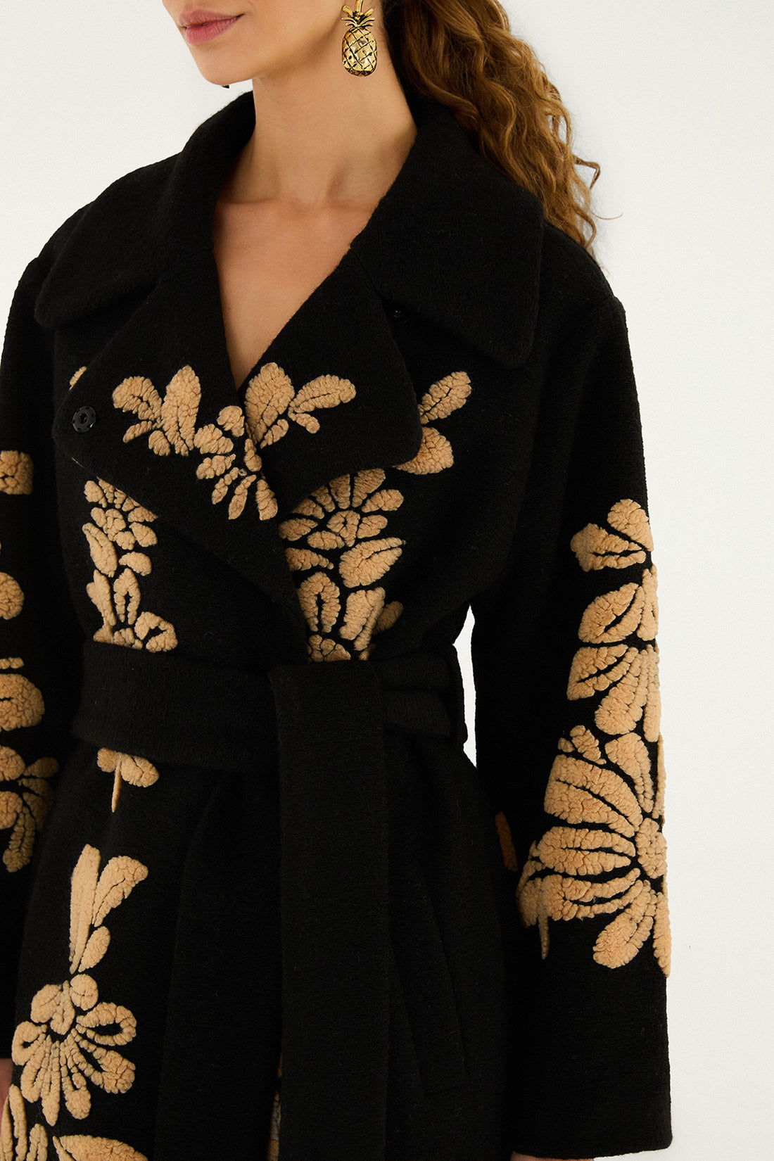 FARM Rio Bold Flowers Fleece Coat in Black