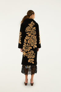 FARM Rio Bold Flowers Fleece Coat in Black