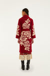 FARM Rio Bold Flowers Fleece Coat in Burgundy