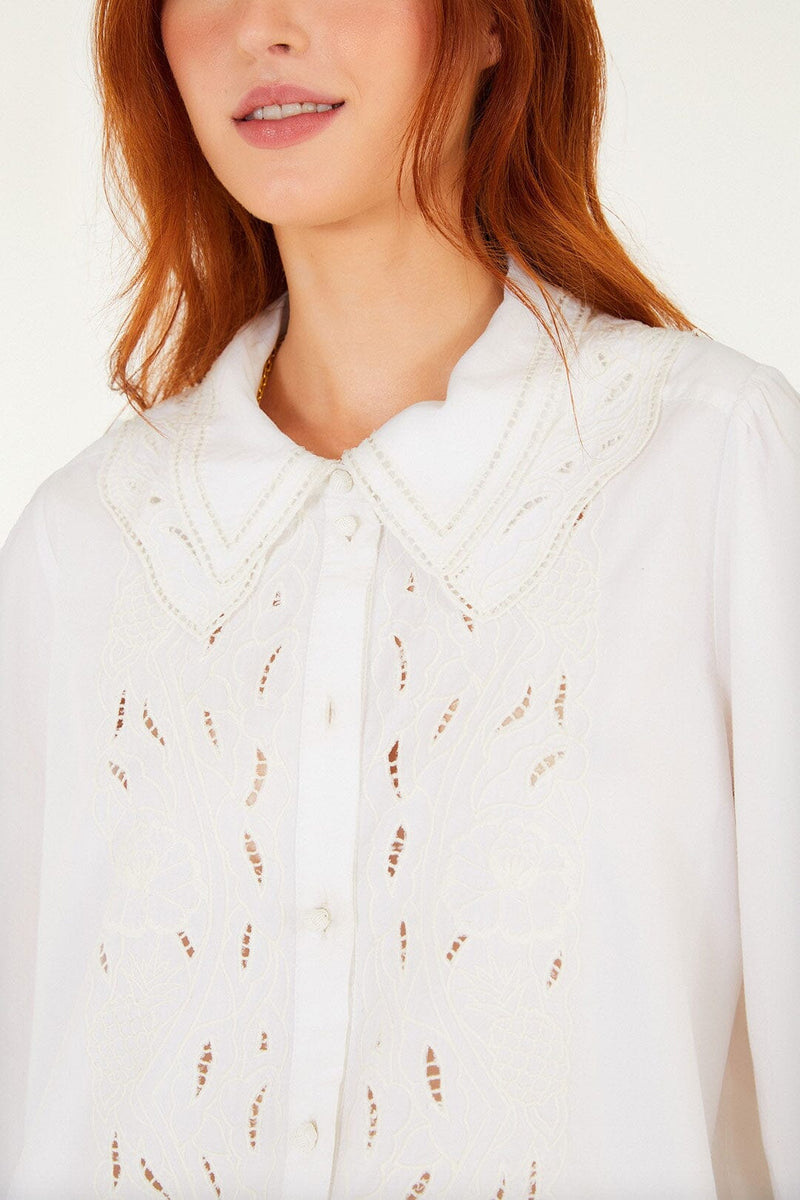 FARM Rio Embroidered Lace Buttoned Smocked Cuff Shirt