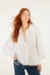 FARM Rio Embroidered Lace Buttoned Smocked Cuff Shirt