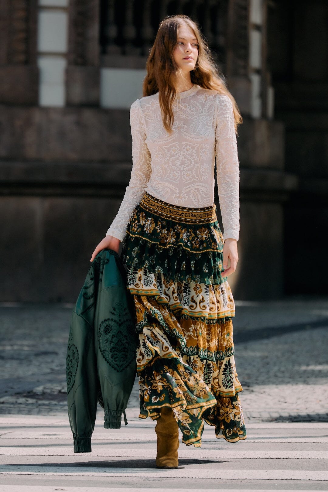 FARM Rio Embroidered Crew Neck Long Sleeve Blouse