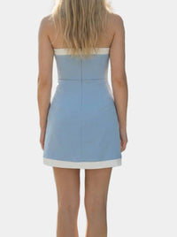 Codie Color Block Strapless Romper Dress in Powder Blue/White