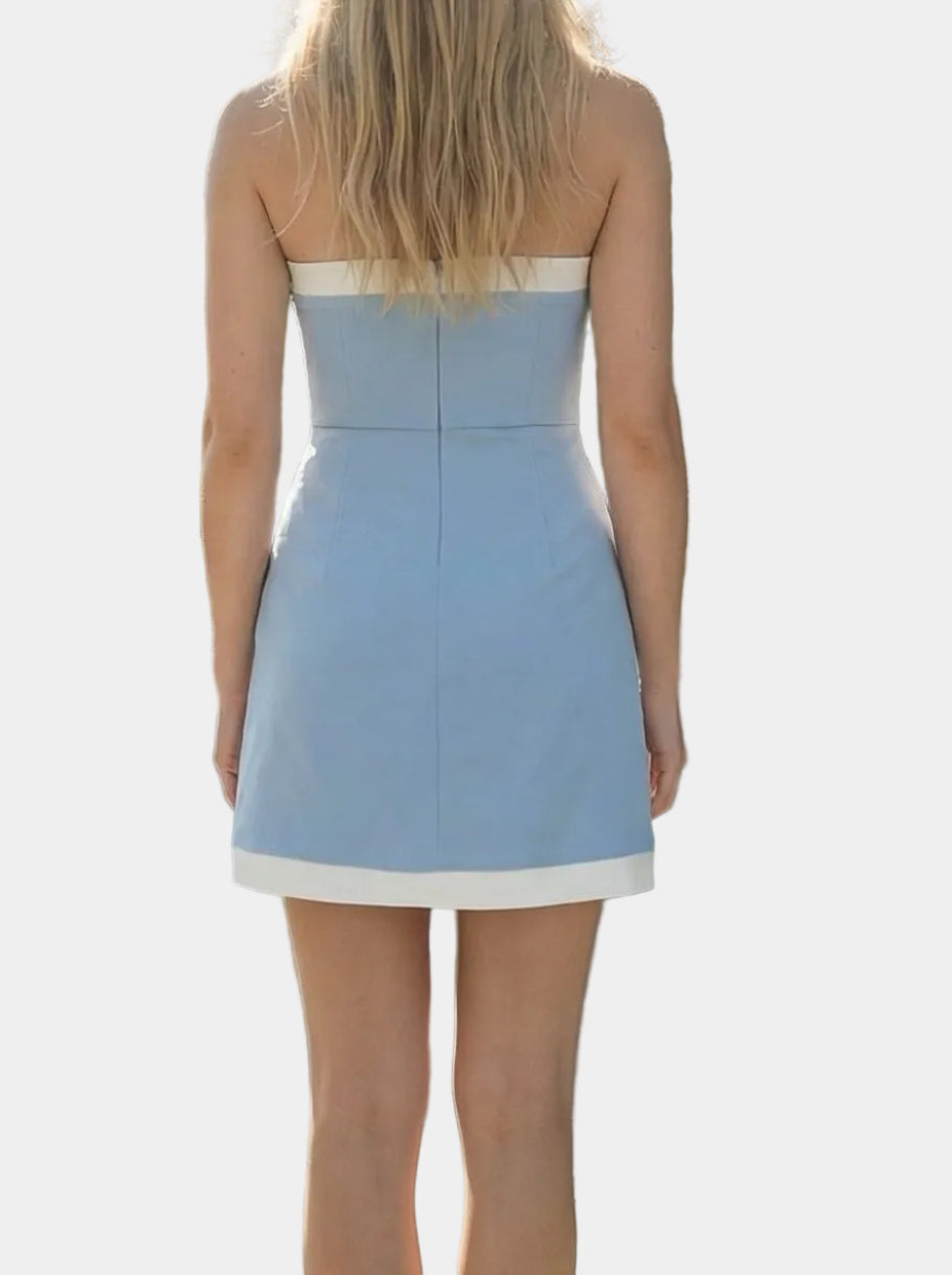 Codie Color Block Strapless Romper Dress in Powder Blue/White