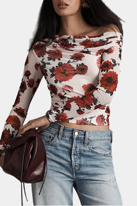 AFRM Barry Mesh Top in Ivory Painted Rose