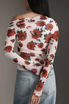 AFRM Barry Mesh Top in Ivory Painted Rose