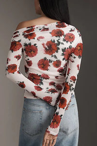 AFRM Barry Mesh Top in Ivory Painted Rose