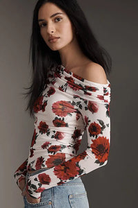 AFRM Barry Mesh Top in Ivory Painted Rose