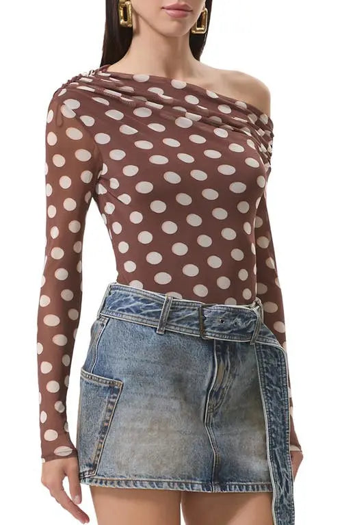 AFRM Barry Asymmetrical Top in Chocolate Halo Dot