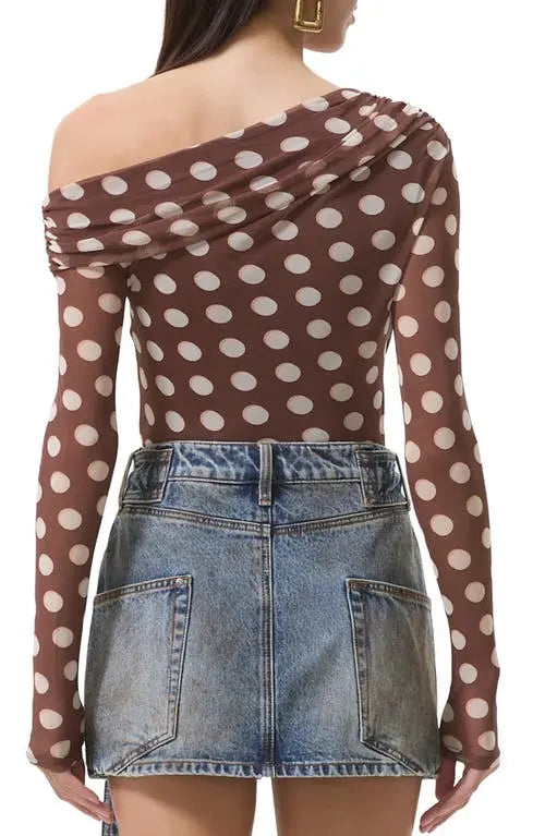 AFRM Barry Asymmetrical Top in Chocolate Halo Dot