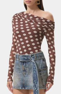 AFRM Barry Asymmetrical Top in Chocolate Halo Dot