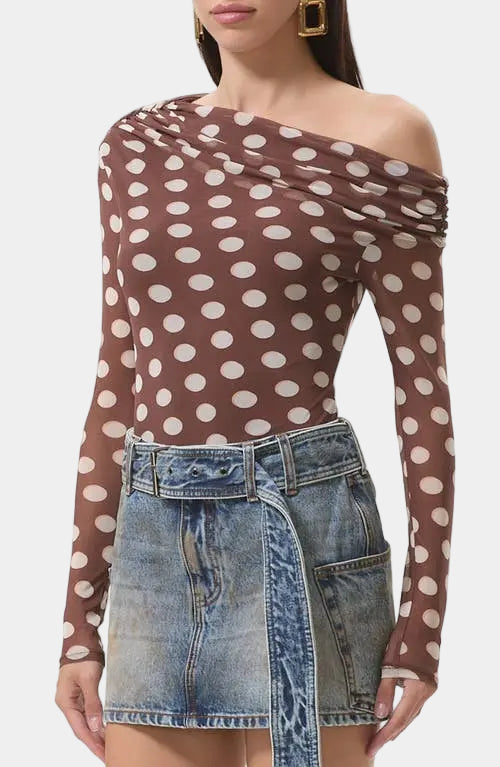 AFRM Barry Asymmetrical Top in Chocolate Halo Dot