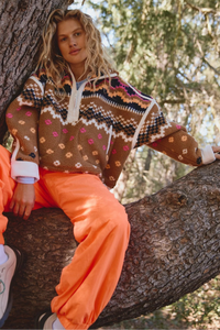 FP Movement Printed Mountain High Half Zip Fleece in ISle Knit Twig Combo