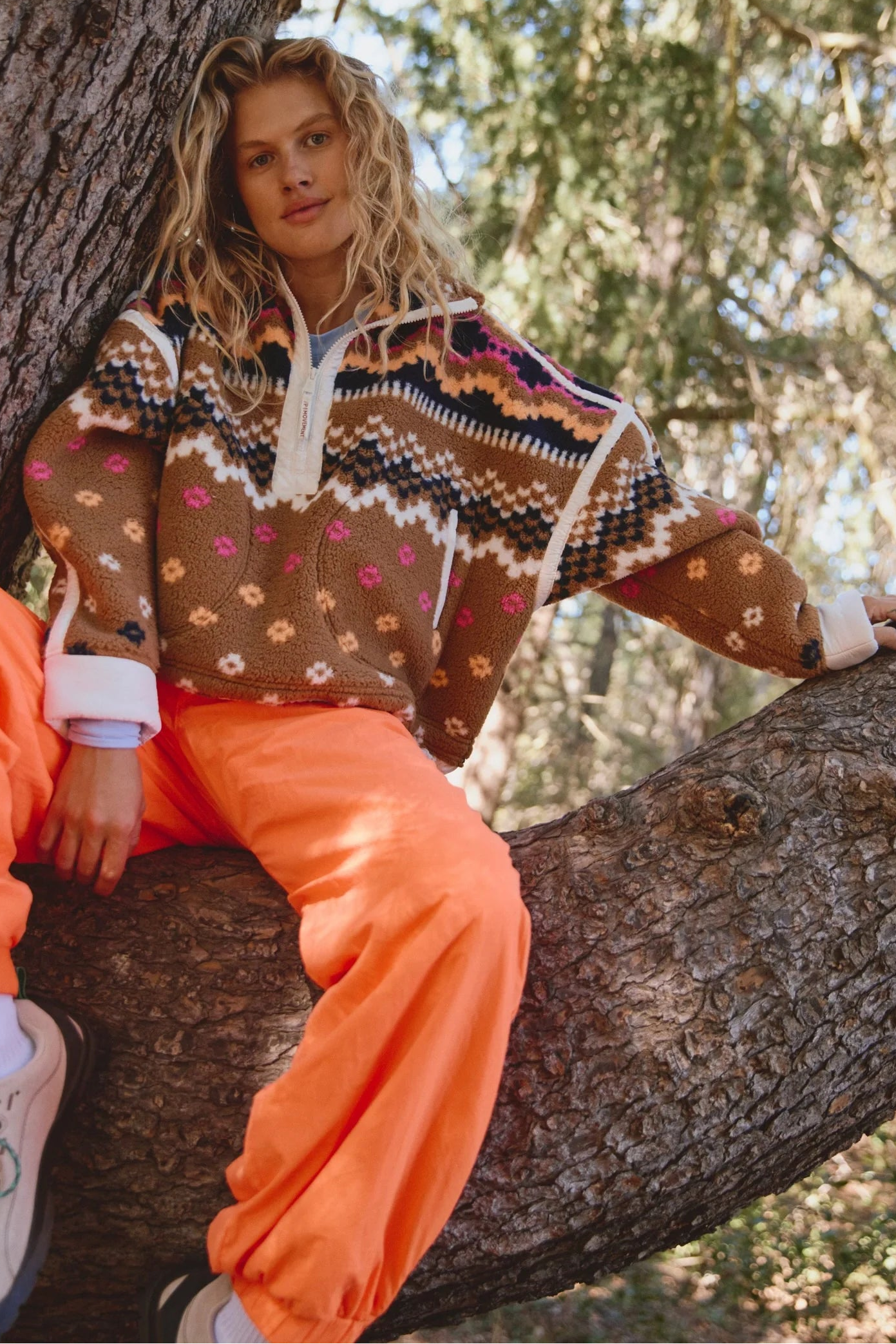 FP Movement Printed Mountain High Half Zip Fleece in ISle Knit Twig Combo