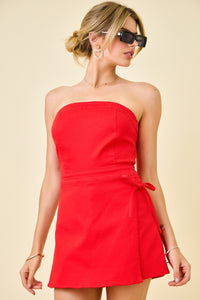 Kellie Strapless Denim Wrap Skort Romper