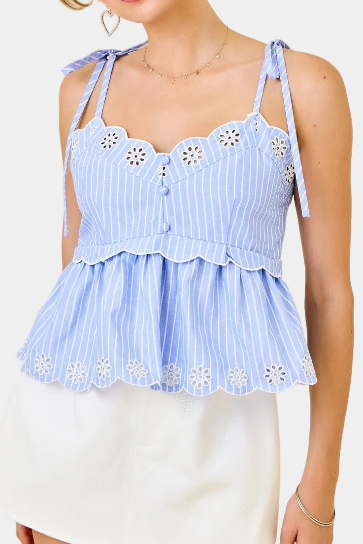Aven Embroidered Eyelet Peplum Top