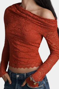 AFRM Barry Silken Lace Top in Poppy Red