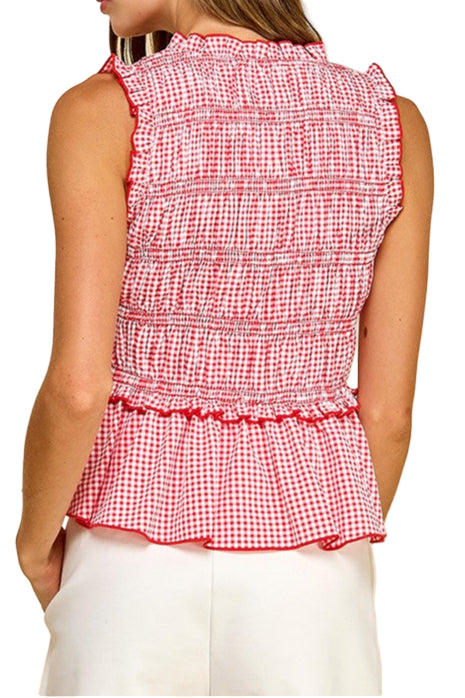 Bail Gingham Smocking Band Bodice Top