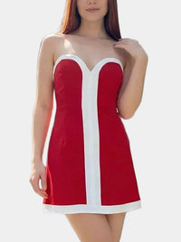 Codie Color Block Strapless Romper In Red/White