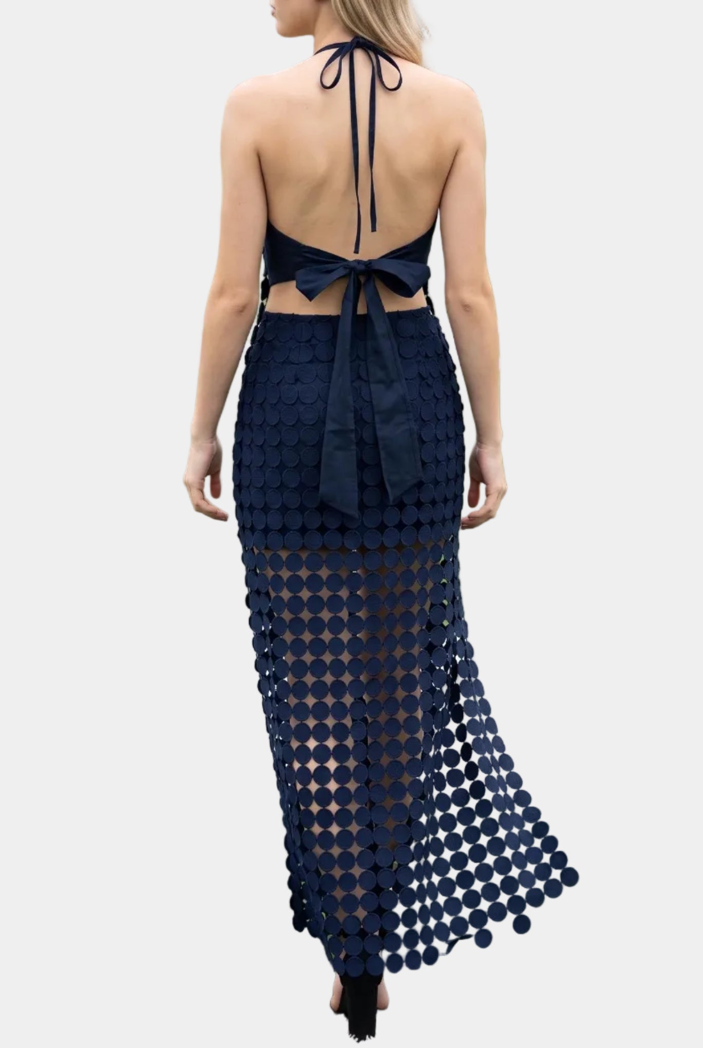 Dylan Dot Lace Halter Top & Sheer Maxi Skirt Set