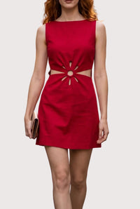 Jenna Linen Floral Cutout Mini Dress